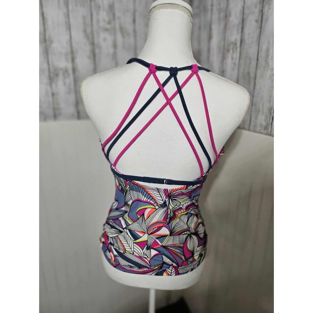 Free Country Geometric Print Tankini Top Women’s M Pink Blue Underwire Swim Top